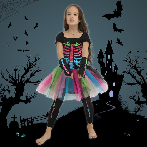 Imagen 2 de 10 de Disfraces De Funky Punky Esqueleto Halloween Para Niñas