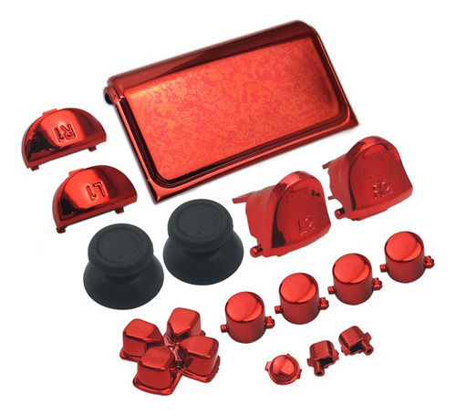  Botones Kit Compatible Con Ps4 15 Pzas Rojo Metalico
