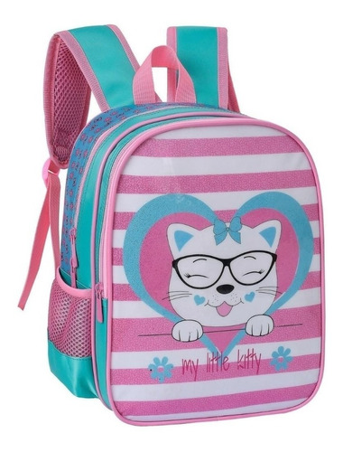 Mochila Infantil Escolar My Little Kitty Gatinha Peqna Rosa Cor Azul Desenho do tecido Gatinha Yepp