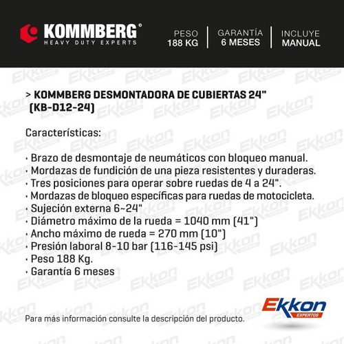 Imagen 2 de 7 de Desmontadora De Cubiertas Kommberg 24
