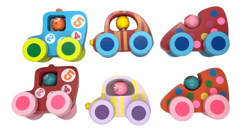 Imagen 3 de 7 de Autito De Madera X6 Primera Infancia Didactico Bebes
