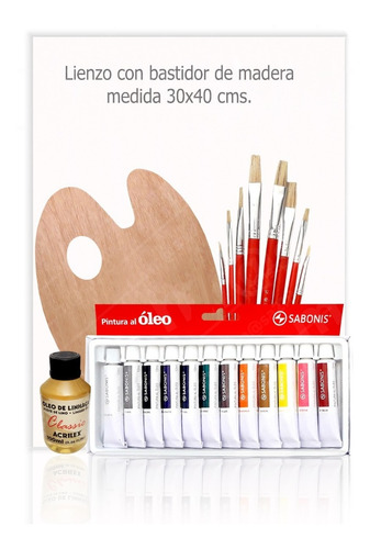 Kit Pintura Lienzo Óleos Pinceles Paleta Pintor Aceite Lino.