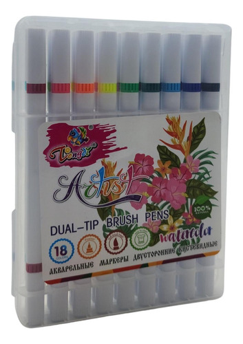 Set Marcadores Doble Punta 18 Lapices Plumones Watercolor