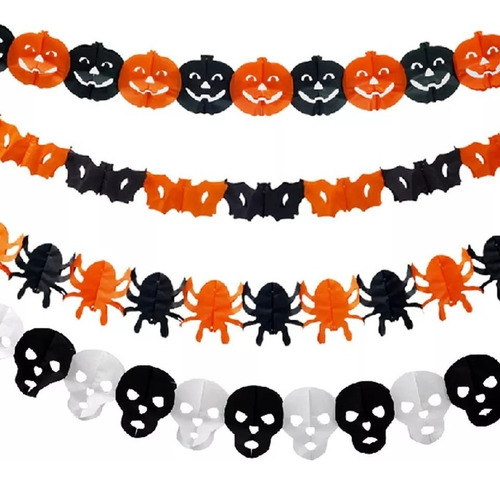 Imagen 1 de 4 de Guirnaldas Halloween Calabazas, Calaveras, Fantasmas, Arañas