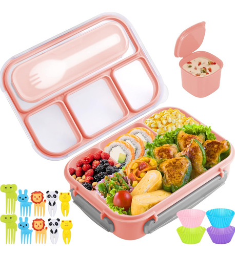 Caja Bento 1300 Ml Para Niños Y Adultos Con 4 Compartimentos