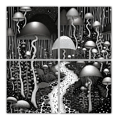 140x140cm Cuadros Espectacular Surrealista En Blanco Y Negro