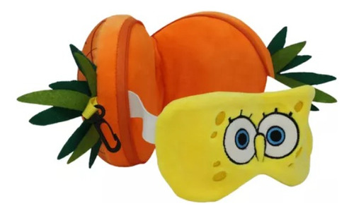 Máscara De Dormir C Almofada Sleep Mask 2 Em 1 Viagem Disney Cor Laranja Bob Esponja