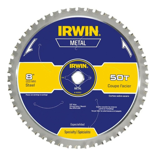 Disco Irwin Para Sierra Circular 8 Pulgadas 50 Dientes Metal