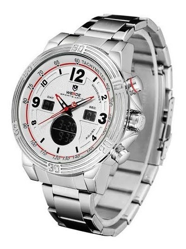 Imagem 3 de 4 de Relógio Weide Anadigi Wh-6908 Aço Inoxidável Prata E Branco