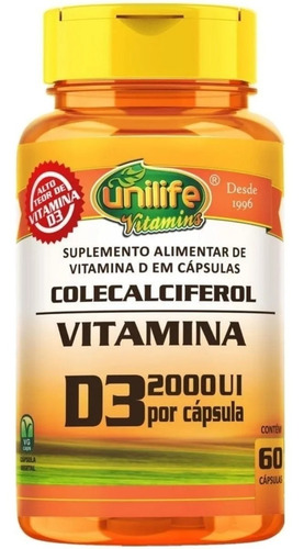 Imagen 1 de 2 de Vitamina D3 Colecalciferol 60 Caps - 1 X Dia 2000 Ui Unilife