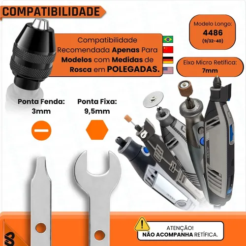 Chave + Mini Mandril Aperto Rápido Micro Retífica 4486 Pinça