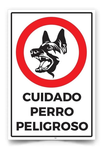 Señalética Cuidado Perro Peligroso 30x20cm (adhesivo P4)