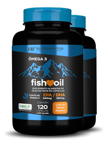 Kit 2x Omega 3 Fish Oil Meg 3 120 Cps Hf Suplementos
