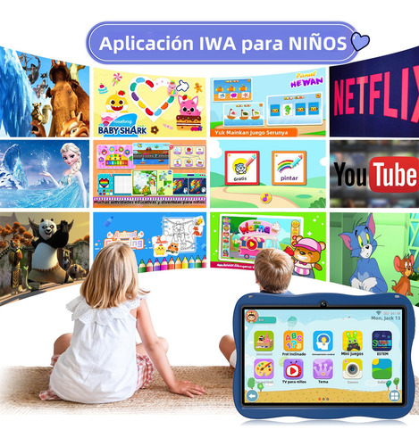 Tableta Para Niños Hancdon A15 7 Pulgadas, Pantalla Hd 6gb 128gb Android 12 Wifi 3800mah 5mp+13mp Con Funda Y Stylus Tablet Azul Polvo