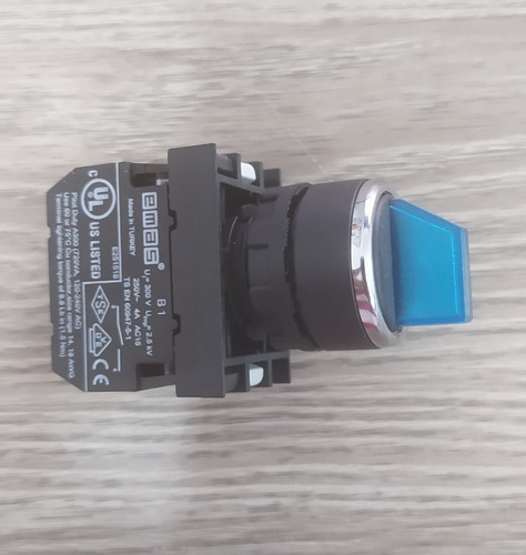 Selector 2 Posiciones Luminoso Azul 22mm Emas
