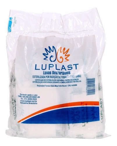 Luva Plástica Estéril Descartável Eva Luplast 100 Unidades