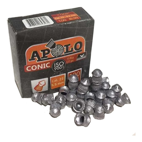 Imagen 3 de 10 de Pack X5 Balines Apolo Conic Punta 5.5mm X100 Aire Comprimido