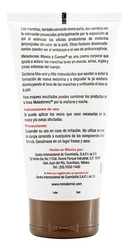 Imagen 8 de 8 de Crema Aclaradora Despigmentante Corporal Meladermic 150gr