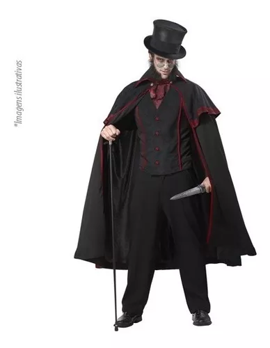 Fantasia Halloween Masculina Conde Drácula Capa de Vampiro Dupla Face  Adulto Completo com Sangue e Presa no Shoptime