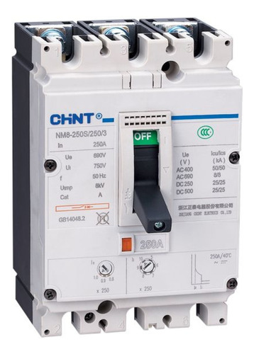 Chint Nm8 Breaker Caja Moldeada 3 Polos Regulable 128/250 A