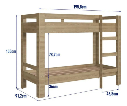 Beliche Infantil com Grade de Proteção e Escada Slim Aveiro Oak Marrom BI020AVAV - Completa Móveis