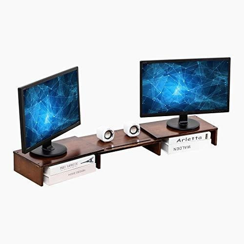 Huvibe - Soporte Para Monitor Doble De Bambú Con Longitud