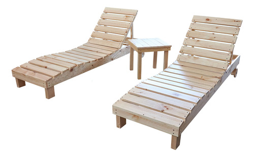 Reposeras Con Cojin Azul Y Mesa De Madera (pack)