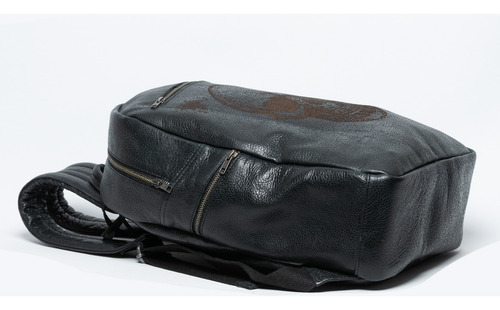 Backpack Skull Urbana 100% Cuero Con Grabado Frontal A Laser Negro Cuero