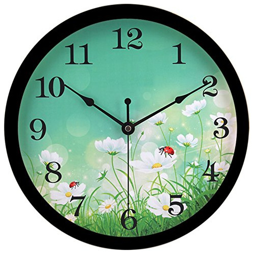 Reloj De Pared Floral Silencioso Sin Tictac 10 Pulgadas...