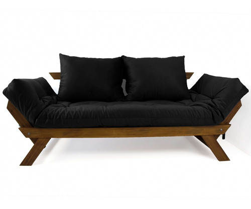 Sofá Japão Futon Acquablock Preto Madeira Imbuia