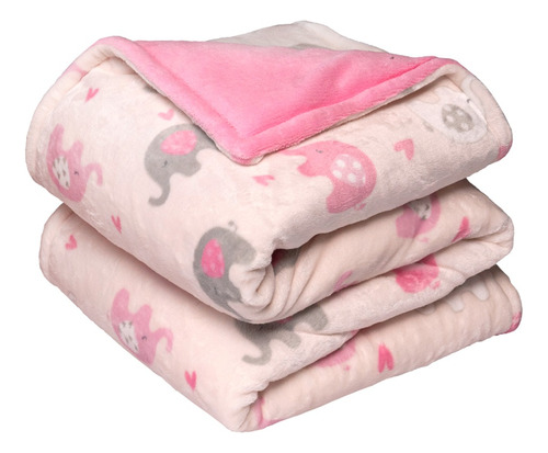 Cobertor Alaska Cuna Microfibra Doble Vista Calientito Bebé Color Rosa Elefantitas
