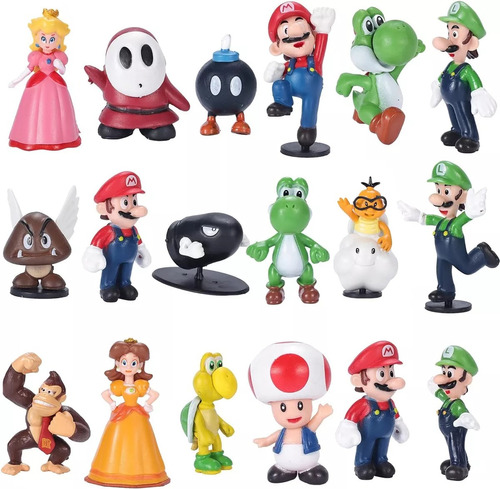 Juguetes De Super Mario Bros,luigi,yoshi 18 Pcs Con Llavero