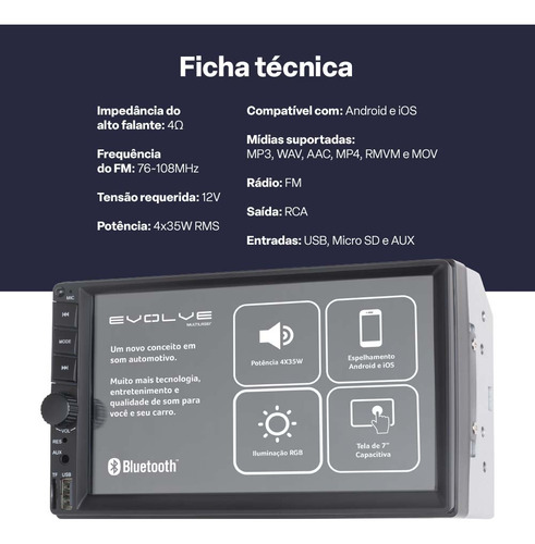 Central Multimidia Evolve 7 Pol. Com Espe Android Ios Gp348.