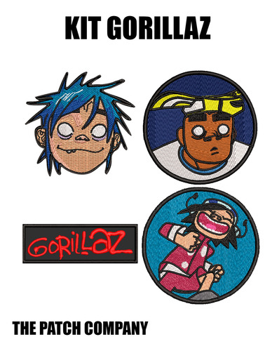 Kit Pack Set 4 Parches Bordados Termoadhesivos Gorillaz 2d Negro Bordado