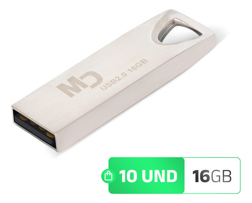 Kit 10 Pendrive Grande 16gb Atacado Masterdrive Prateado