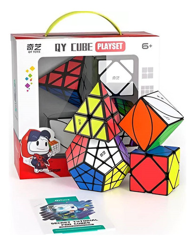 QiYi MoFangGe Gift Box QiYi 0932C Cubo Rubik Pyraminx Ivy Skewb Megaminx Gif Box Color de la estructura Black Pack X4