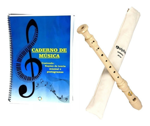 Kit Flauta Doce Barroca Dolphin + Caderno De Música Estudo