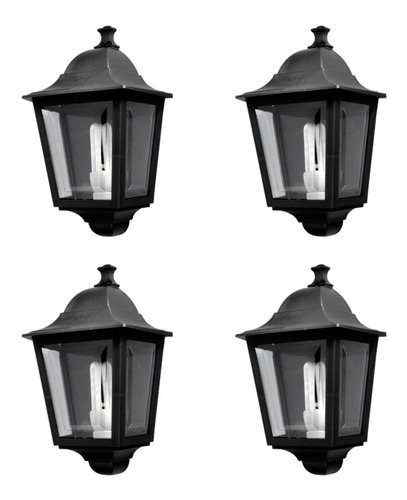 Aplique Exterior Farol E27 Negro 3 Caras Fuinyter Pack X 4 