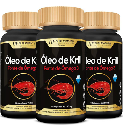 Kit 3 X Óleo De Krill 60 Caps 750 Mg Hf Suplements