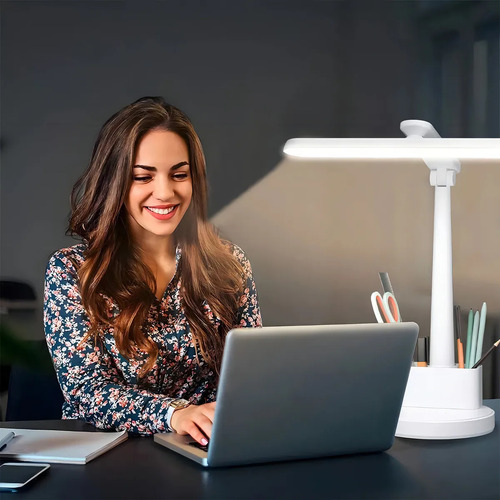 Fofodio Lámpara Blanca de Escritorio Brazo Giratoria 360° Recargable Luces Led y Soporte para Celular 3 Modos de Brillo para Estudiar Lectura Hogar y Trabajo