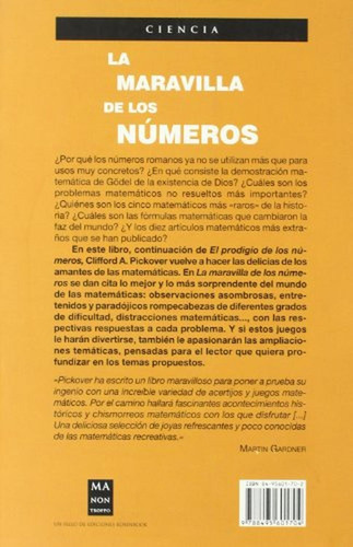 Maravilla de los numeros, la (Ciencia Ma Non Troppo), de Pickover, Clifford A.. Editorial Manontroppo, tapa pasta blanda en español, 2009