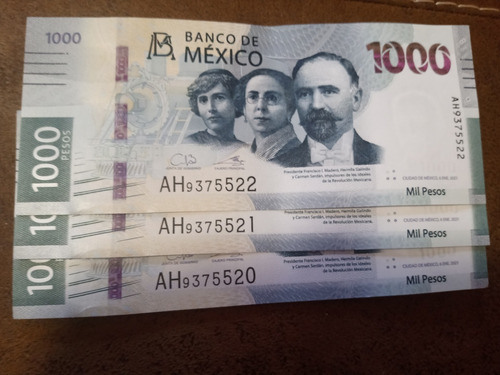 Billete De $1000 Serie Ah Consecutivos 