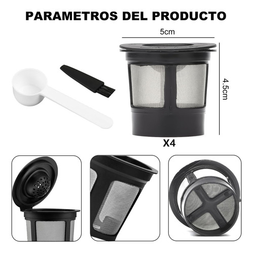 4 Pzas Cápsulas De Filtros Café Recargable Con Accesorios