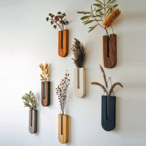 Jarrón De Madera Para Decoración De Pared, Negro