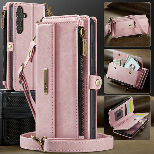 Funda Tipo Cartera Con Cierre De Piel Con Cordón Para Samsung Galaxy S25 Edge S24 Fe S23 Plus S22 Ultra S21 A16 A56