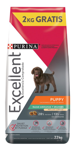 Excellent Puppy Mediano Grande Pollo Y Arroz Bonus Bag 20+2