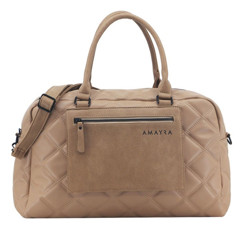 Cartera Bolso Amayra Urbana Amplia Cuero Pu C2635 Acabado De Los Herrajes Níquel Color Camel Correa De Hombro Negro Diseño De La Tela Liso