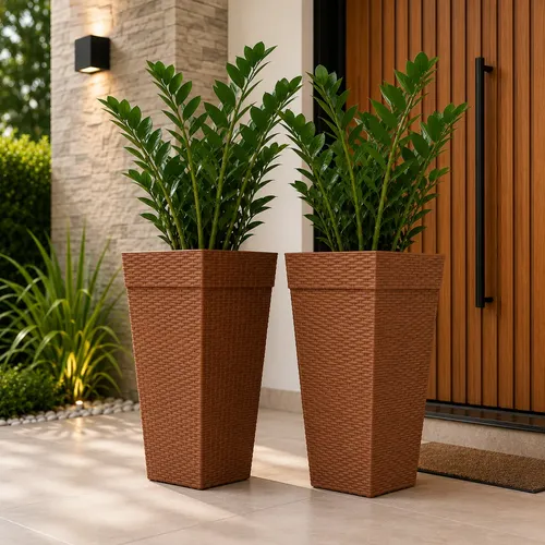 Kit 2 Vasos ​10 Litros Coluna Rattan Reforçado  Para Plantas  E Cerâmica