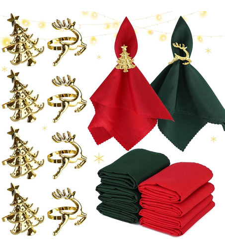 Juego De 16 Servilleteros De Navidad, Incl. 8 Servilleteros