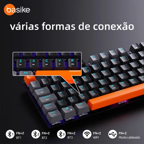 Teclado Rgb Mecanico Gasket Mount Triplo Modo(com Cabo+usb2.4g+bt5.0), Hot Swap, Layout ABNT2, Anti-Ghosting, Acessorios Compatível Pc, Windows, Android, Ios, Mac, Teclado Ergonômico, Cor Preto